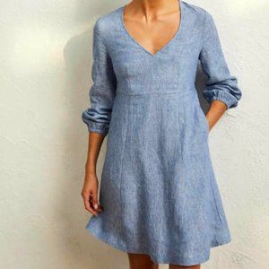 Boden V-Neck Flippy Mini Dress Chambray 10
